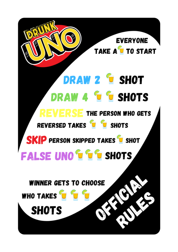 Drunk UNO Drinking Game Rules Games Night Pro